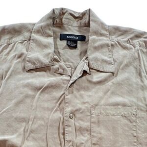 Riggings Silk Button Down Shirt Mens Large Tan Short Sleeve Camp Casual Resort